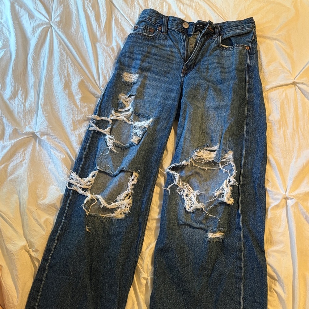 Aeropostale Ripped Blue Wide Leg Jeans